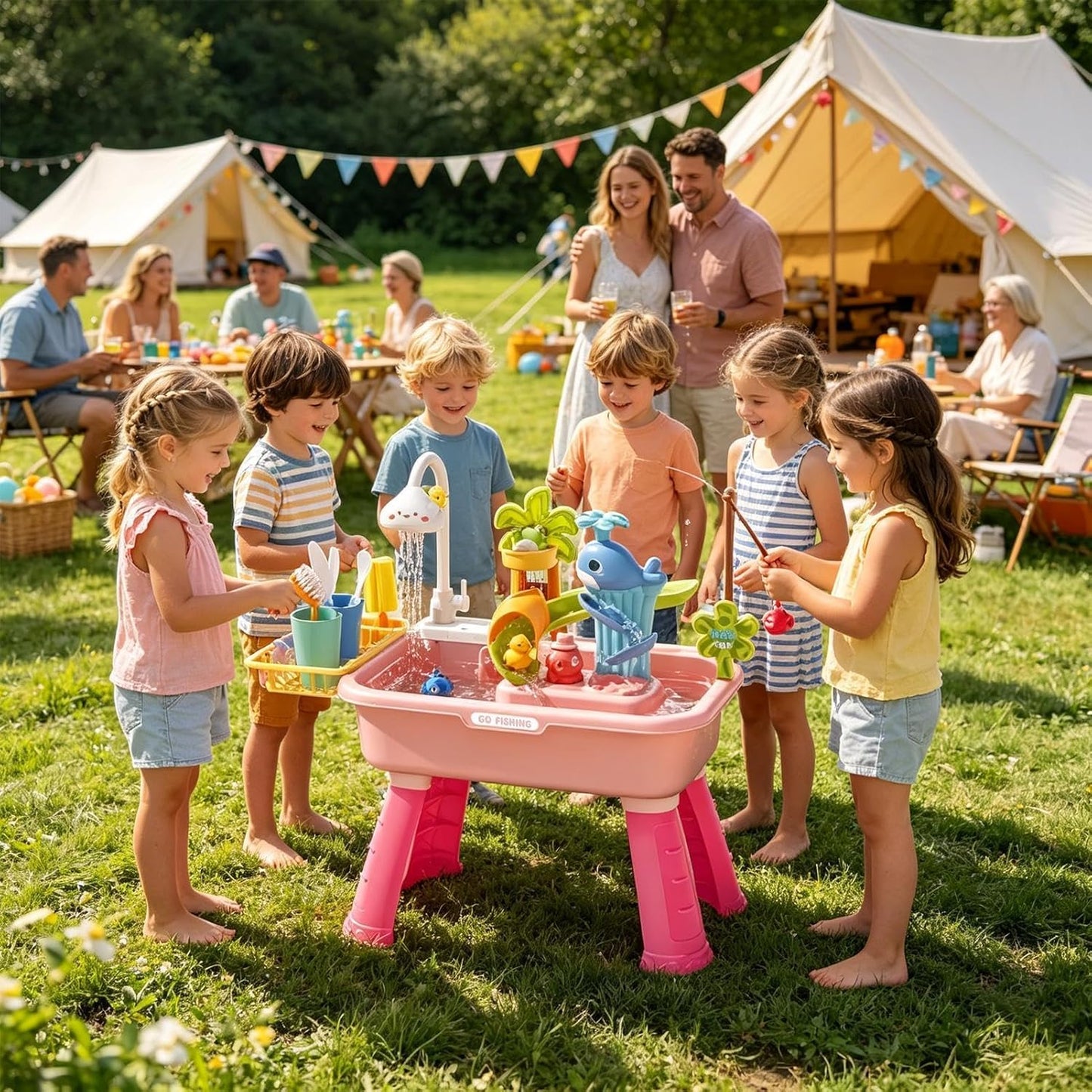 Kinder Wasserspieltisch mit Pumpe & 43 Zubehörteilen – Outdoor ab 4 Jahren