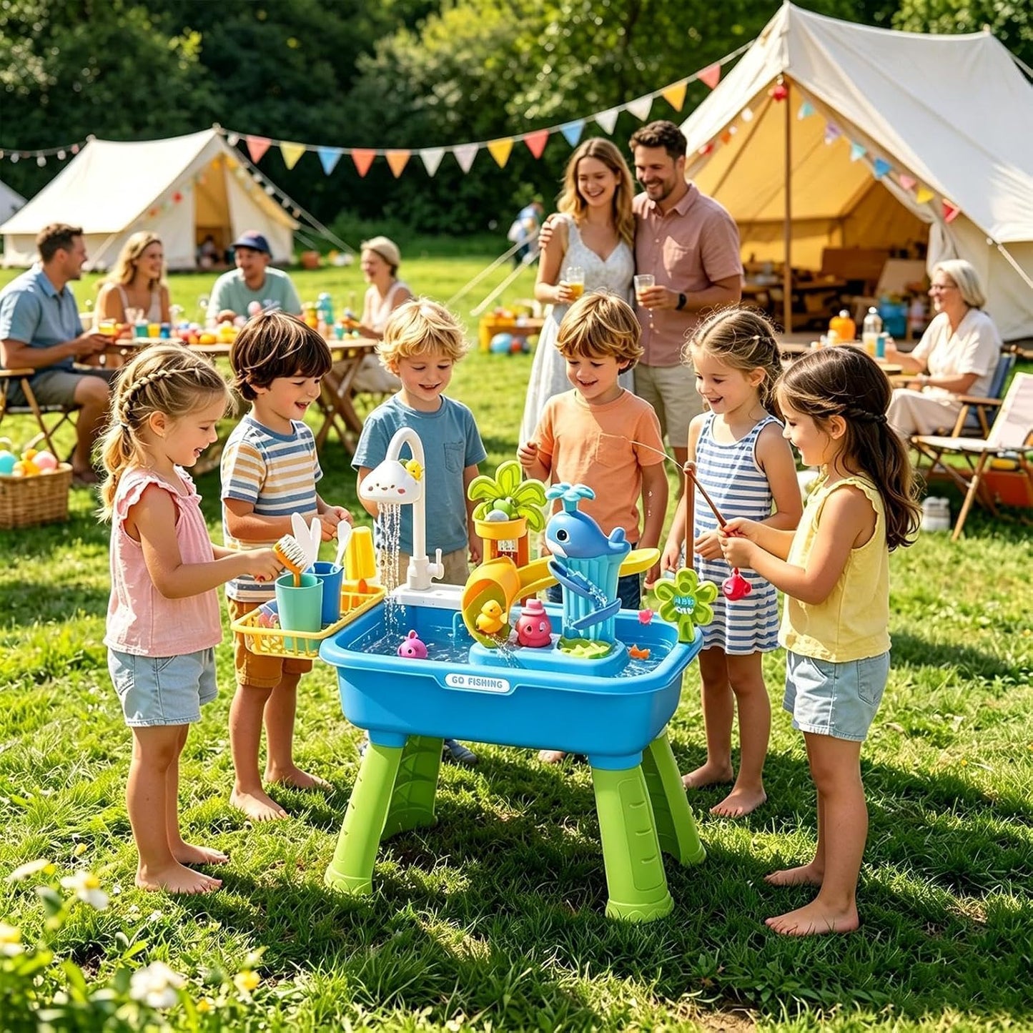 Kinder Wasserspieltisch mit Pumpe & 43 Zubehörteilen – Outdoor ab 4 Jahren