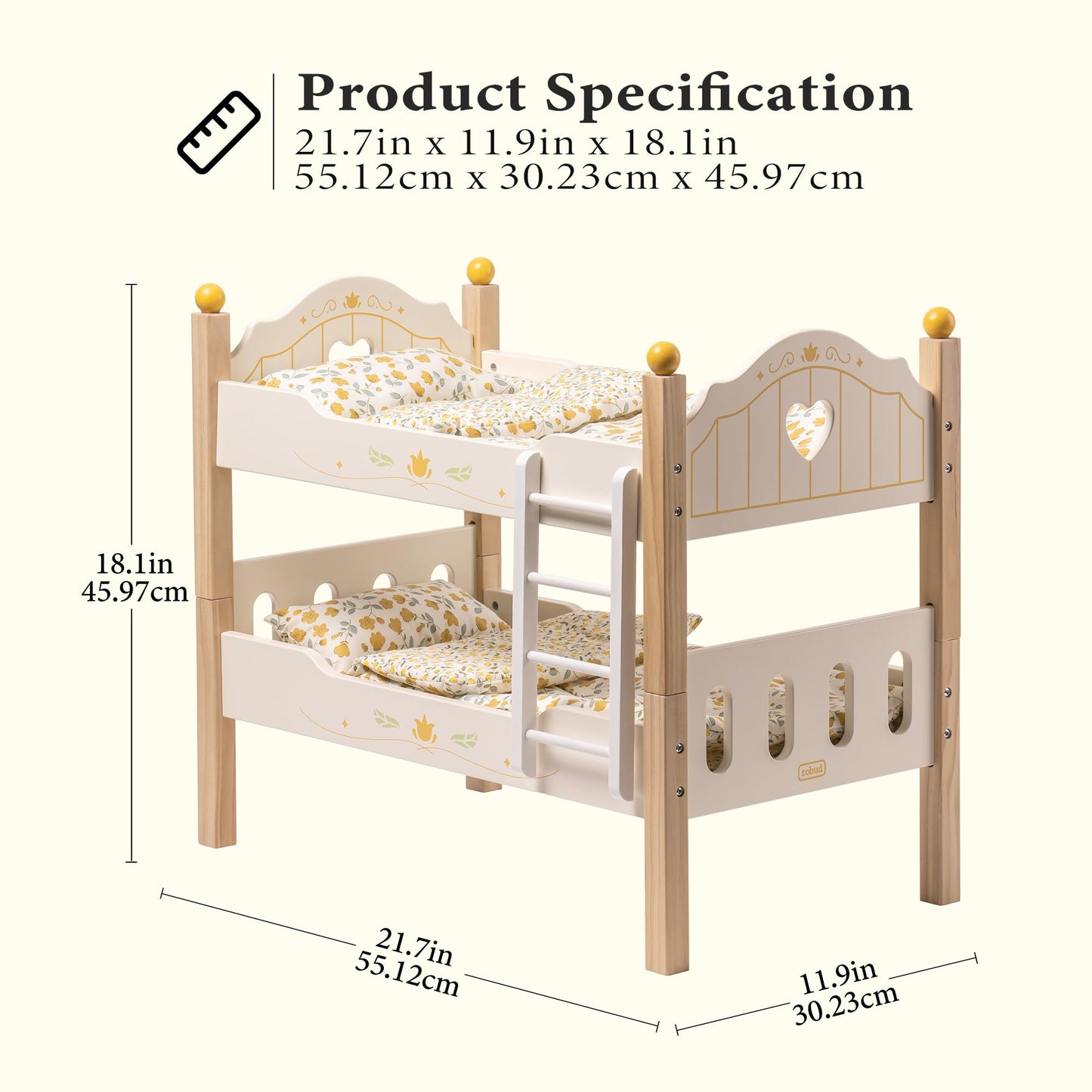 Holz Puppenbett 2-in-1 Etagenbett für 43 cm Puppen mit Zubehör