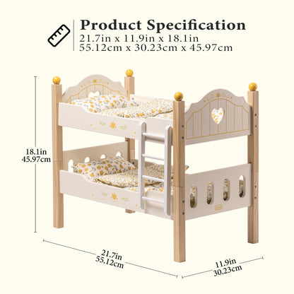 Holz Puppenbett 2-in-1 Etagenbett für 43 cm Puppen mit Zubehör