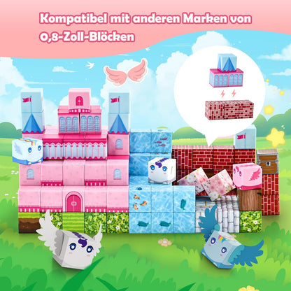 PINKCAT Magnetische Bausteine, Rosa Schloss Magnete Bausteine Spielset, Magnetischer Spielzeugbaustein für Jungen und Mädchen, Montessori Spielzeug ab 3 Jahren Geschenk für Kinder (100 Blöcke)