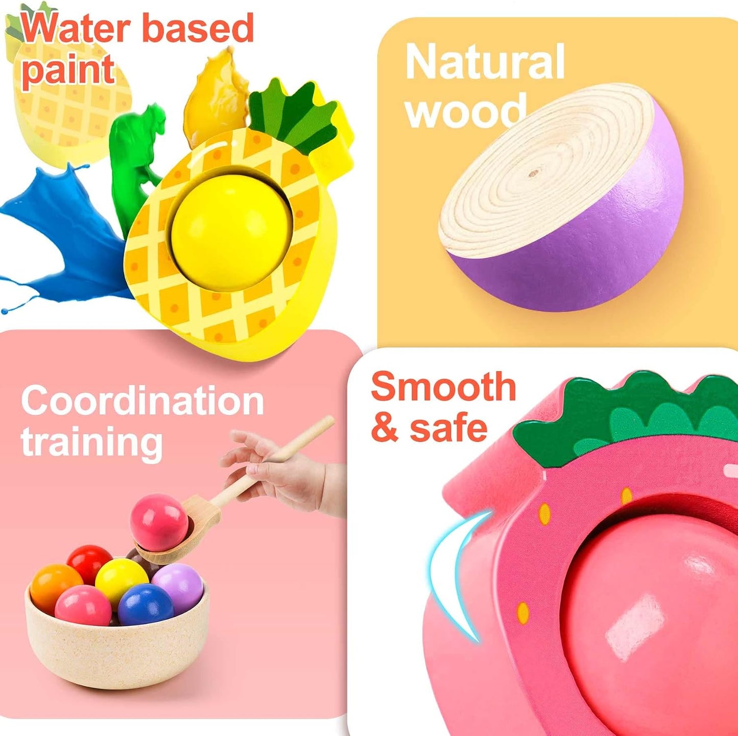 Holz-Obstset für Kleinkinder – Farben & Früchte sortieren ab 2 Jahren