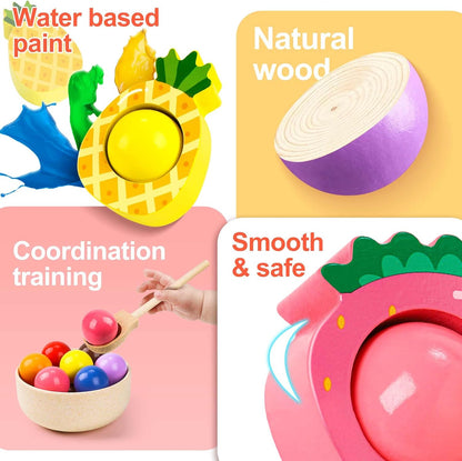 Holz-Obstset für Kleinkinder – Farben & Früchte sortieren ab 2 Jahren