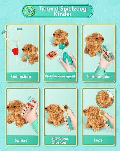 Tierarzt Spielzeug Kinder, Arztkoffer Holz ab 2 3 4 Jahre(Grün)