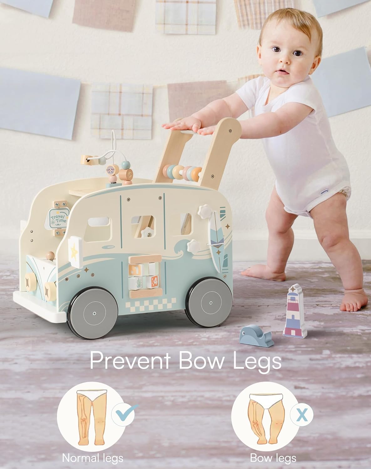 Holz Lauflernwagen Baby mit Aktivitätszentrum & Rädern