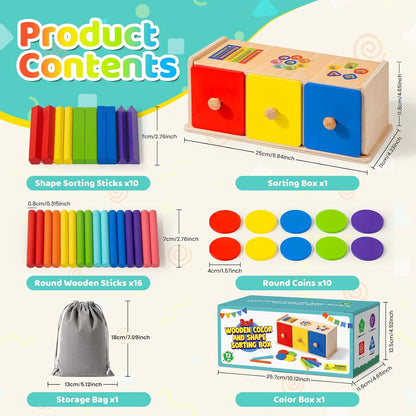 3-in-1 Holz-Sortierbox – Farben, Formen & Steckspiel ab 1 Jahr
