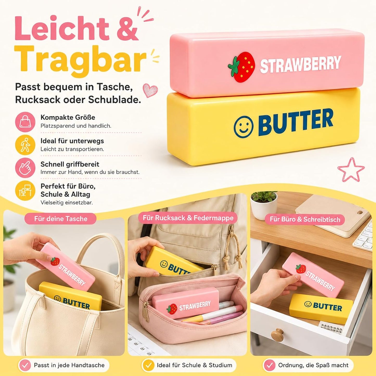 2 Stück Squishy Butter Erdbeere Slow Rising Quetschspielzeug Anti-Stress