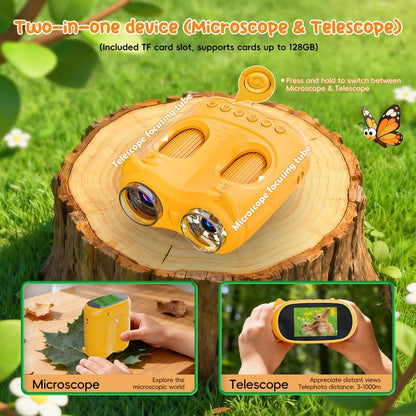 2-in-1 Microscope & Binoculars for Kids – 2.4" IPS Display, 8 LED, Ages 3+