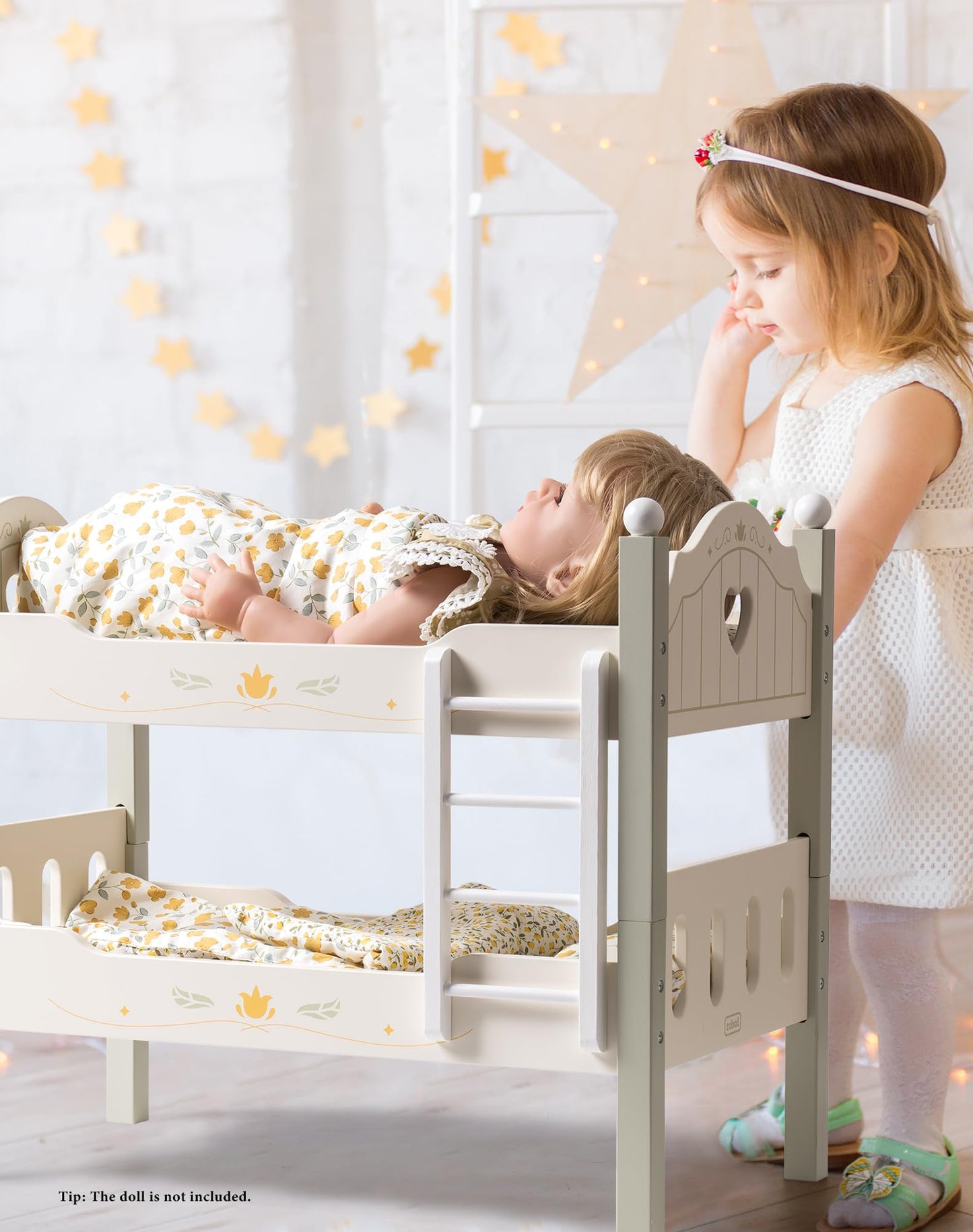 Holz Puppenbett 2-in-1 Etagenbett für 43 cm Puppen mit Zubehör