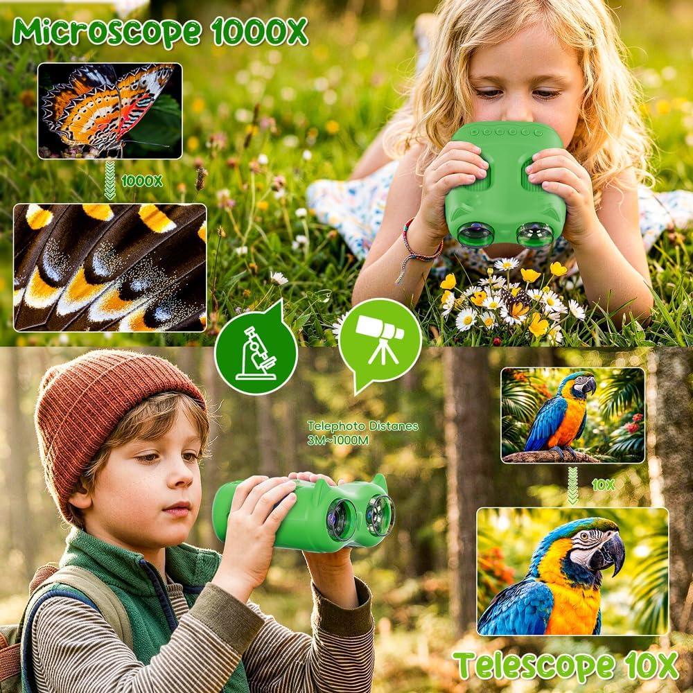 2-in-1 Microscope & Binoculars for Kids – 2.4" IPS Display, 8 LED, Ages 3+