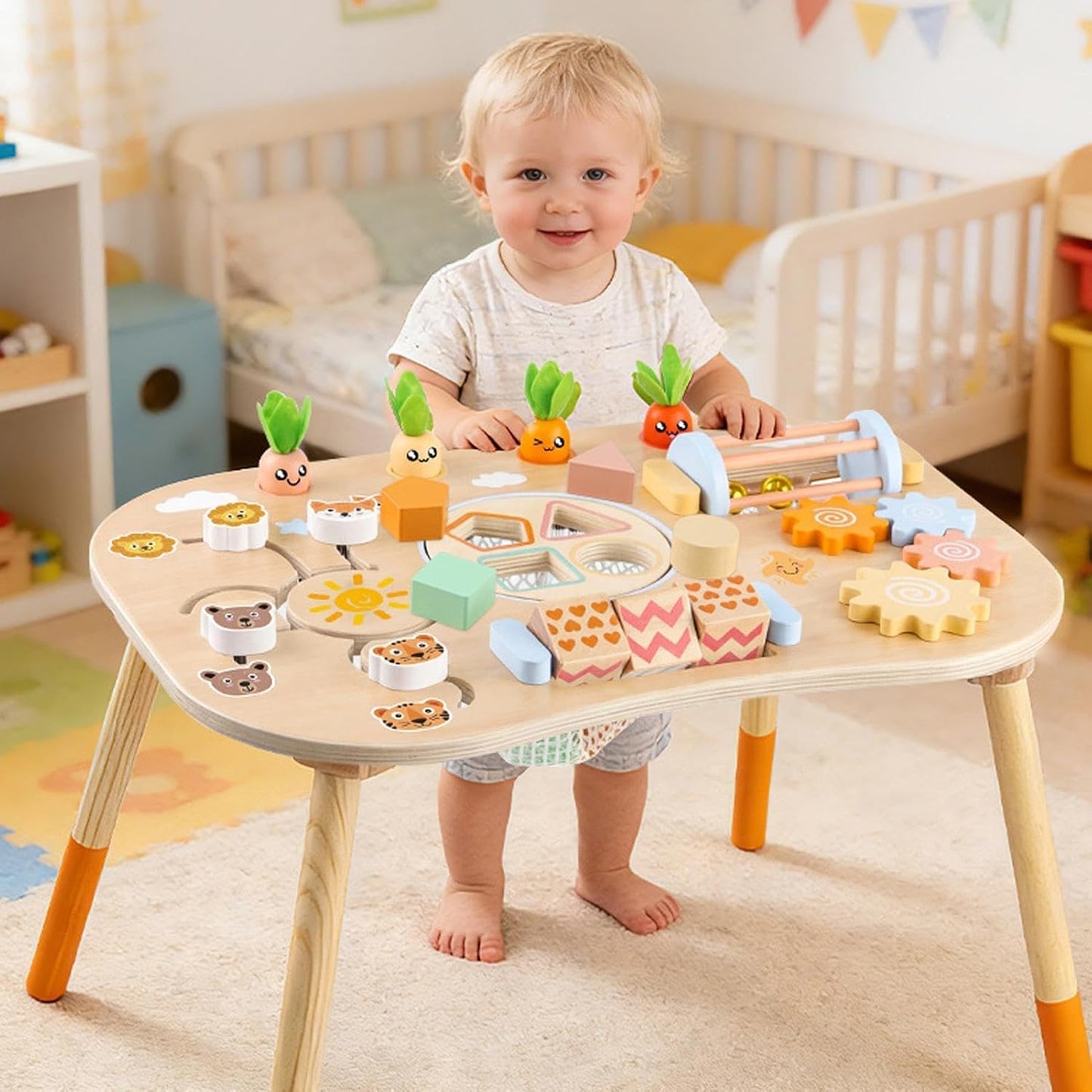 Kinder-Aktivitätstisch aus Holz, 6-in-1 – Lern- & Motoriktisch ab 1 Jahr
