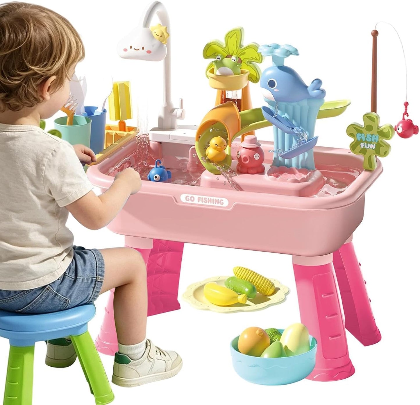Kinder Wasserspieltisch mit Pumpe & 43 Zubehörteilen – Outdoor ab 4 Jahren