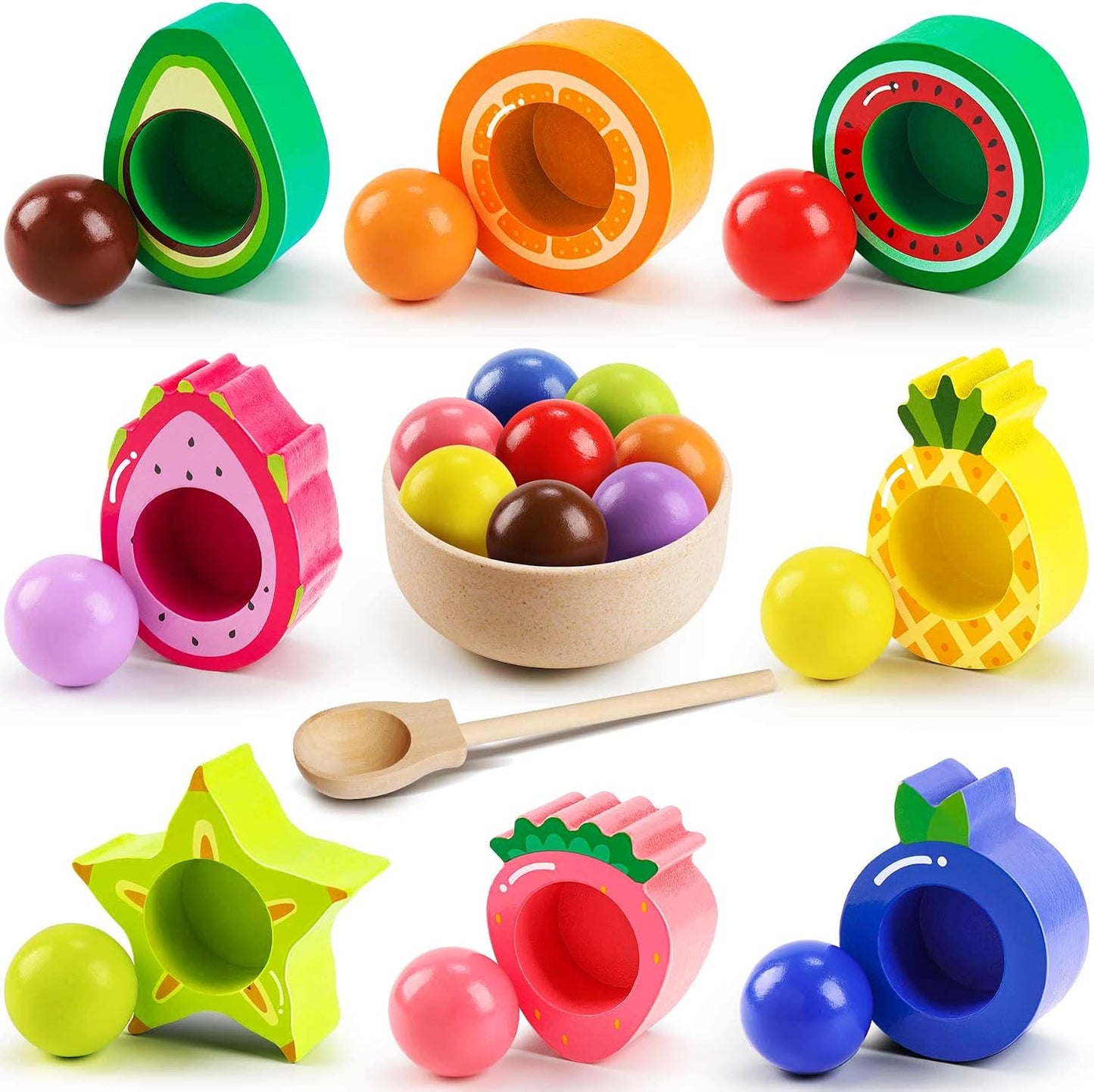 Holz-Obstset für Kleinkinder – Farben & Früchte sortieren ab 2 Jahren