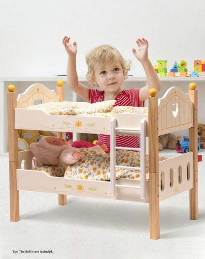Holz Puppenbett 2-in-1 Etagenbett für 43 cm Puppen mit Zubehör