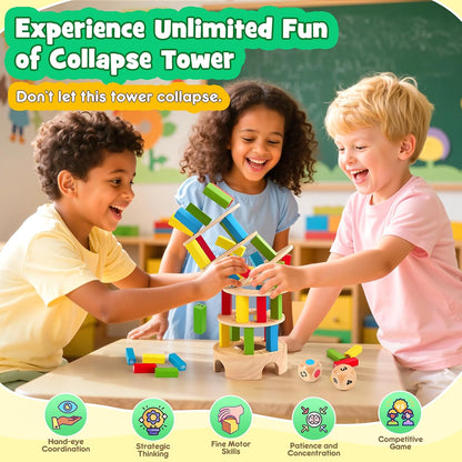 Montessori Spiele Brettspiel aus Holz, 48 Stück Bunte Blöcke Würfelspiel Kinder Lernspiele ab 3 4 5 6 Jahre Fördern Konzentration & Feinmotorik, Familienspiel Reisespiel Geschenk Junge Mädchen 3 Jahre