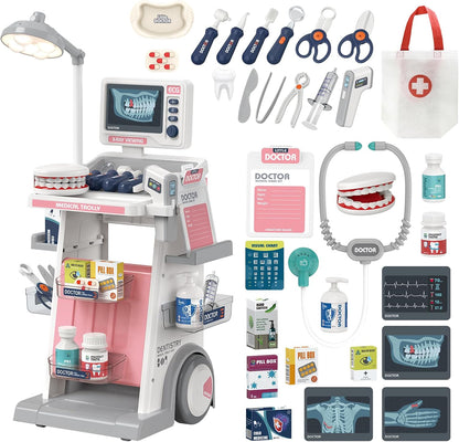 RedCrab Arztkoffer Spielzeug Kinder, 30Pcs Doktorspiele Zubehör Medizinischer Wagen Spielset mit Stethoskop, Thermometer und Spritze, Geschenk für Kinder Rollenspiel Spielzeug ab 3 Jahren