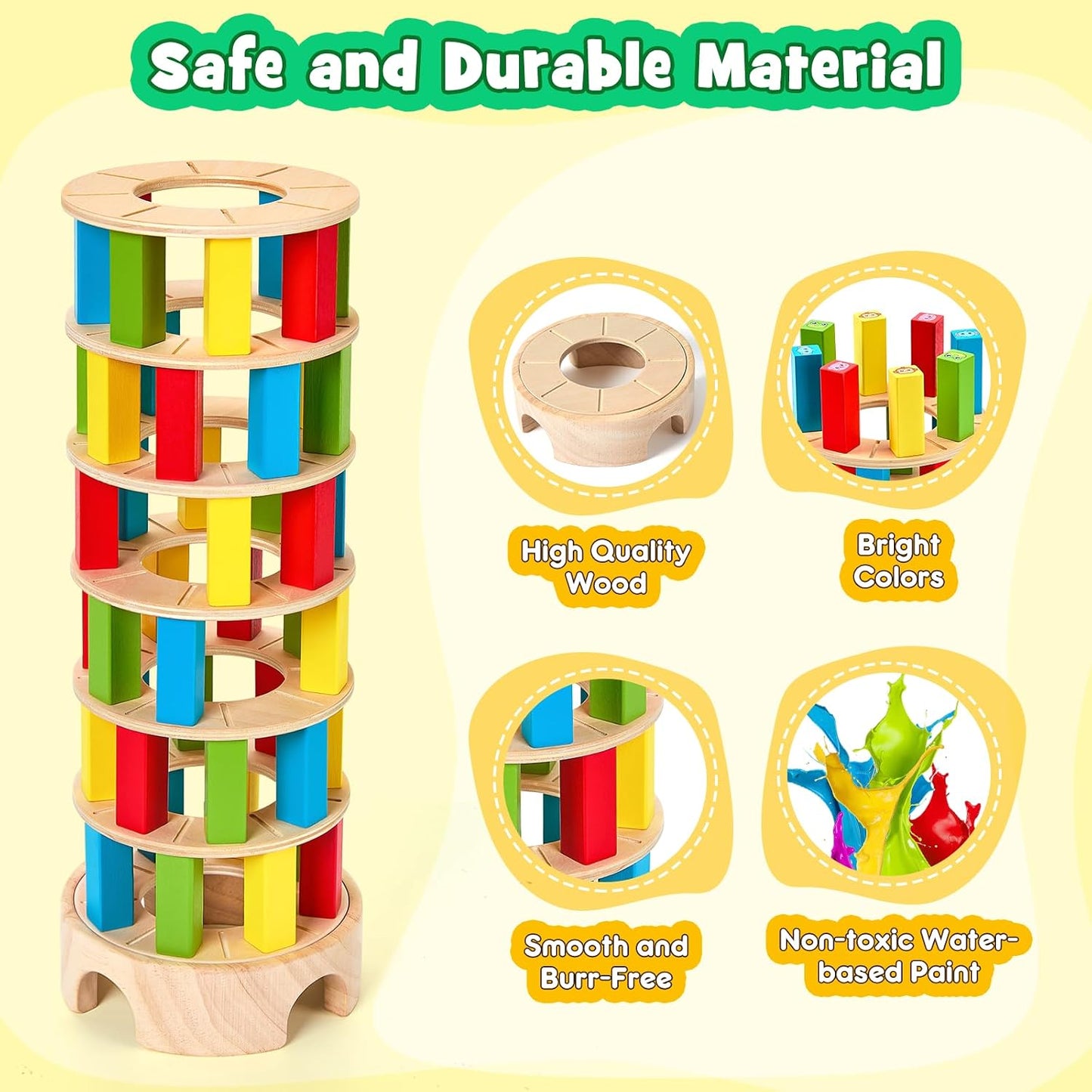 Montessori Spiele Brettspiel aus Holz, 48 Stück Bunte Blöcke Würfelspiel Kinder Lernspiele ab 3 4 5 6 Jahre Fördern Konzentration & Feinmotorik, Familienspiel Reisespiel Geschenk Junge Mädchen 3 Jahre