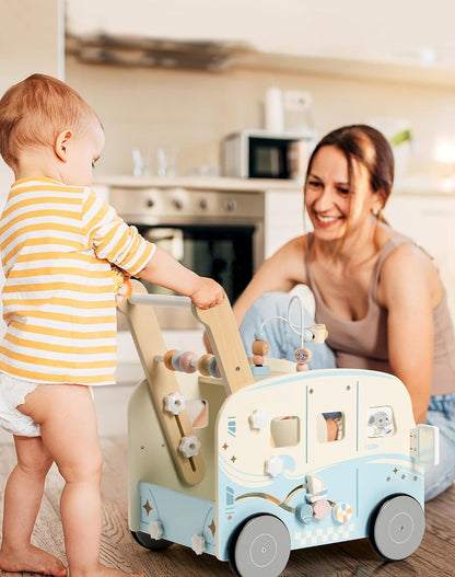 Holz Lauflernwagen Baby mit Aktivitätszentrum & Rädern