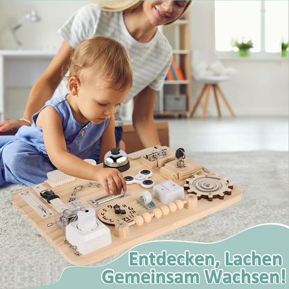 Tableau d'activités Montessori en bois – Plus de 18 activités pour les tout-petits