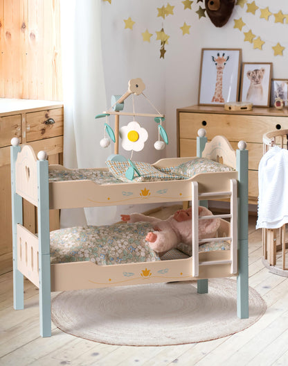 Holz Puppenbett 2-in-1 Etagenbett für 43 cm Puppen mit Zubehör