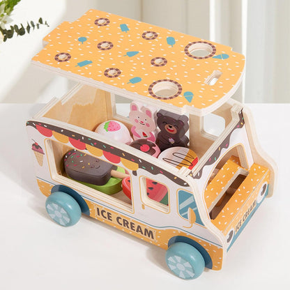 Fahrbarer Holz-Eiswagen mit Eiszubehör – Rollenspiel ab 3