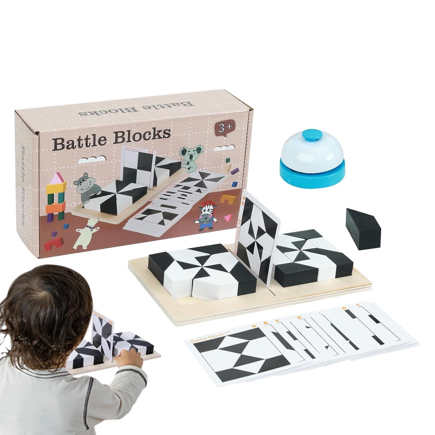 Holz-Blockpuzzle mit 40 Fragekarten – Denkspiel für Kinder & Familie