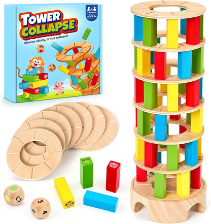 Montessori Spiele Brettspiel aus Holz, 48 Stück Bunte Blöcke Würfelspiel Kinder Lernspiele ab 3 4 5 6 Jahre Fördern Konzentration & Feinmotorik, Familienspiel Reisespiel Geschenk Junge Mädchen 3 Jahre