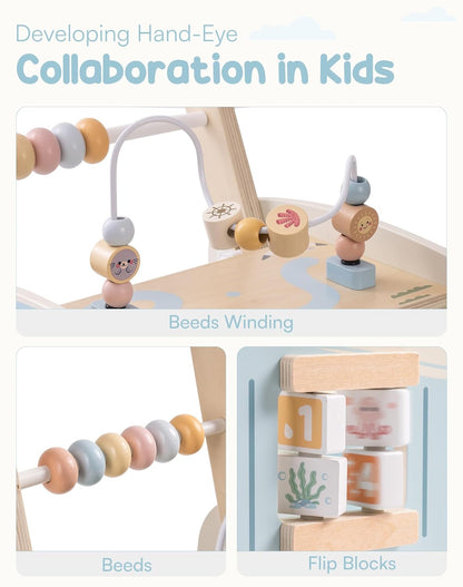 Holz Lauflernwagen Baby mit Aktivitätszentrum & Rädern