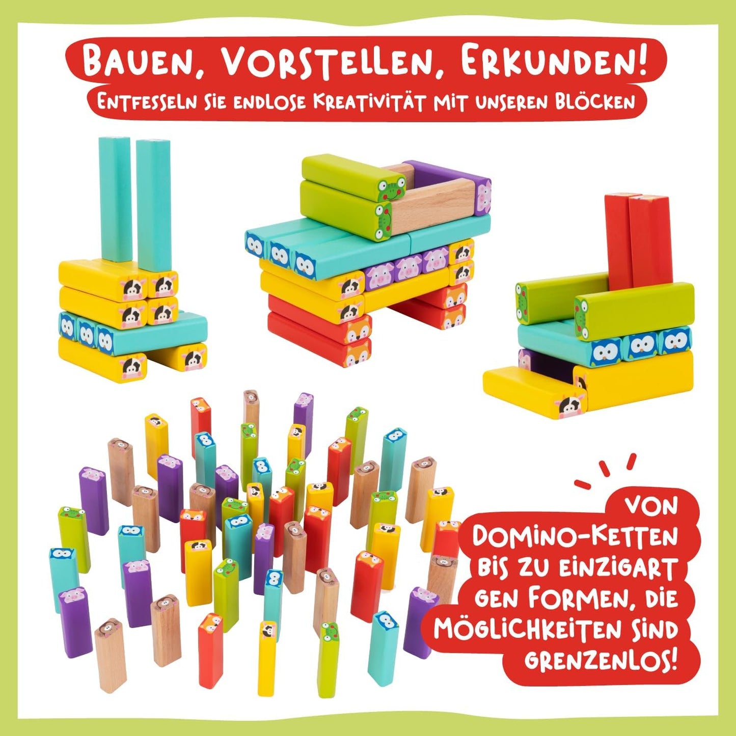 Nene Toys Pädagogisches Kinderspiel ab 3 Jahre - Wackelturm 4 in 1 aus Holz mit Farben und Tieren - Spielzeug für Mädchen und Jungs von 3 bis 9 Jahren - Stapelturm Holz Brettspiel