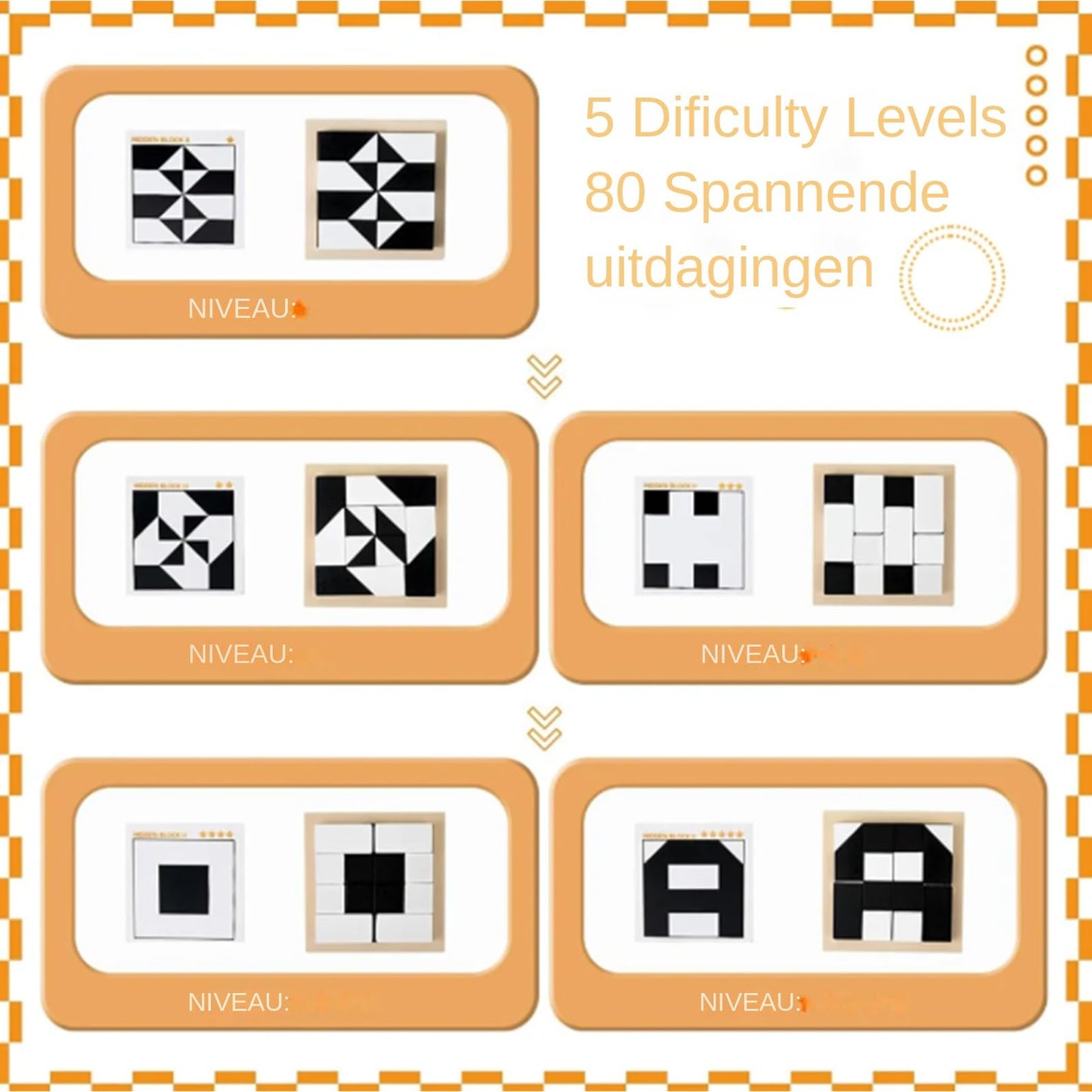 Holz-Blockpuzzle mit 40 Fragekarten – Denkspiel für Kinder & Familie