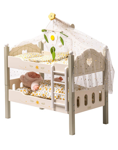 Holz Puppenbett 2-in-1 Etagenbett für 43 cm Puppen mit Zubehör