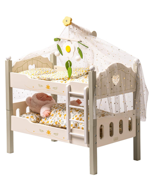 Holz Puppenbett 2-in-1 Etagenbett für 43 cm Puppen mit Zubehör