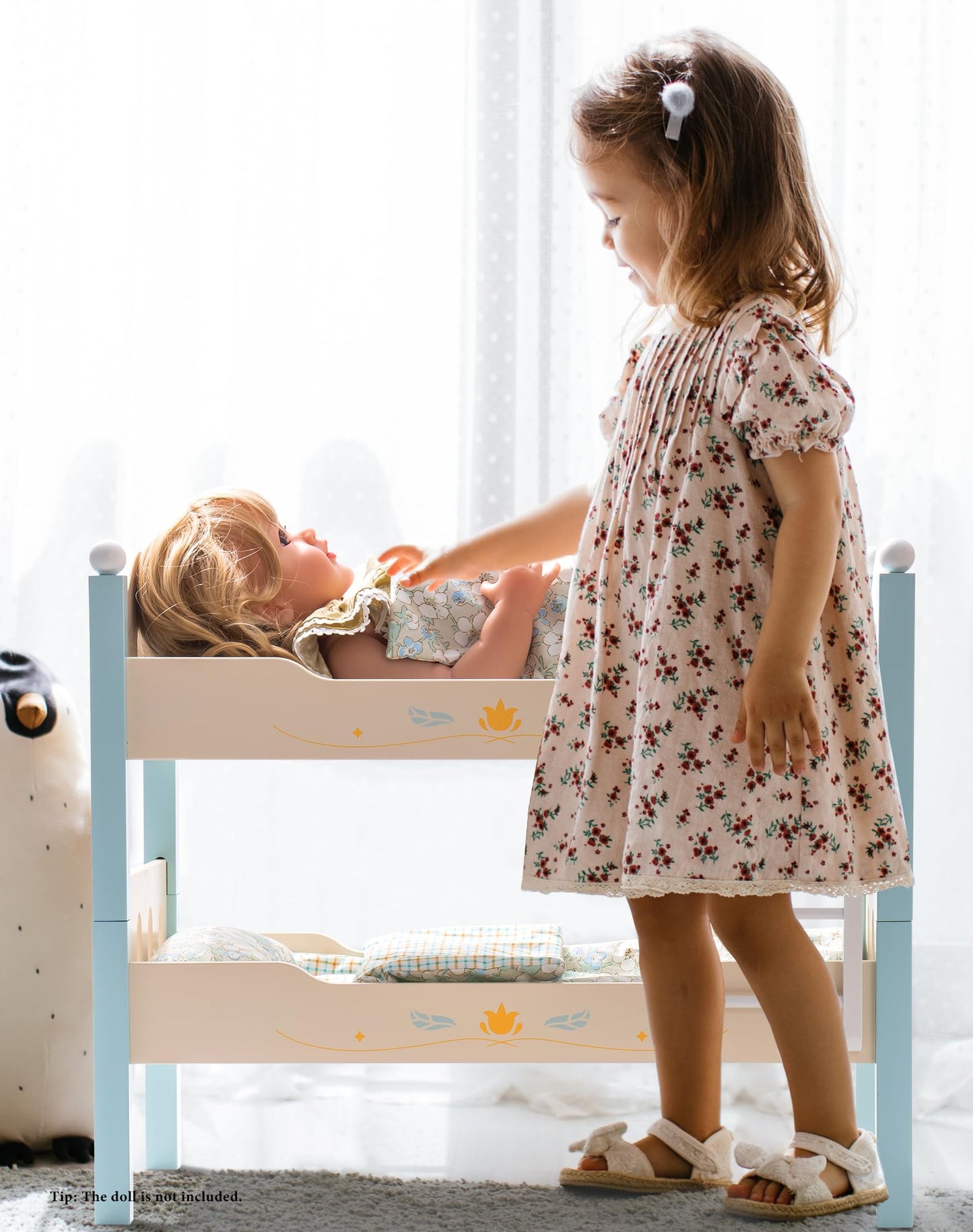 Holz Puppenbett 2-in-1 Etagenbett für 43 cm Puppen mit Zubehör