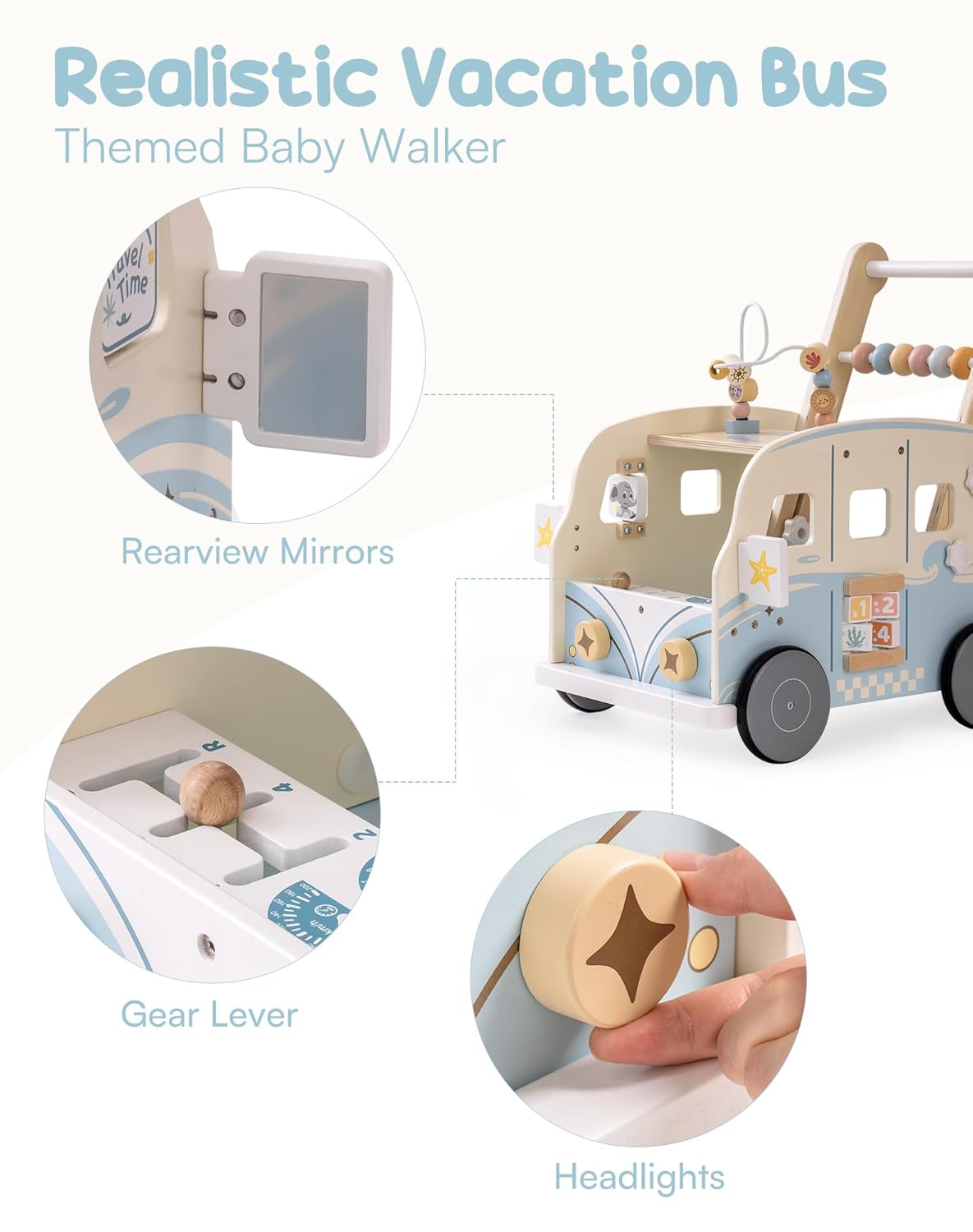 Holz Lauflernwagen Baby mit Aktivitätszentrum & Rädern