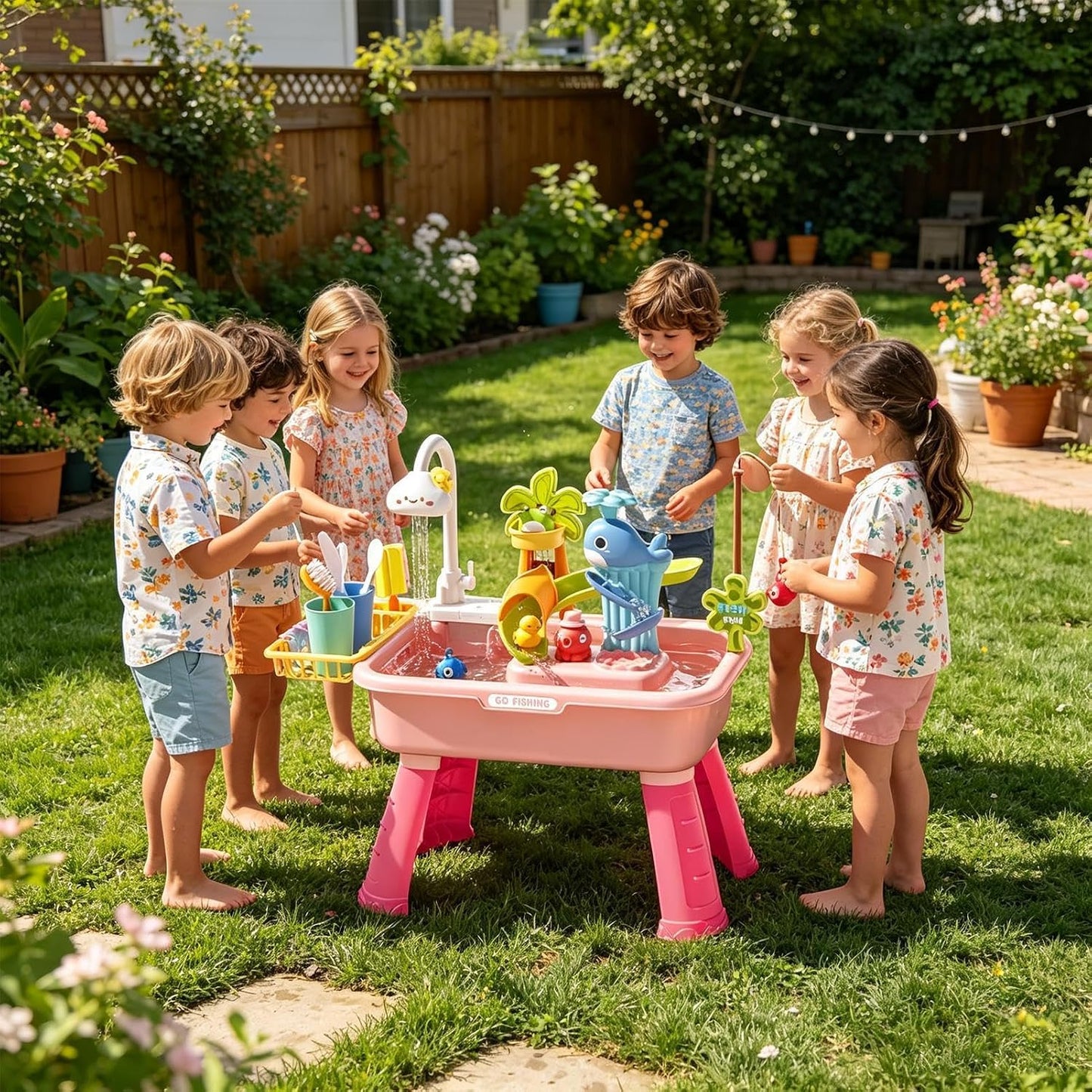 Kinder Wasserspieltisch mit Pumpe & 43 Zubehörteilen – Outdoor ab 4 Jahren
