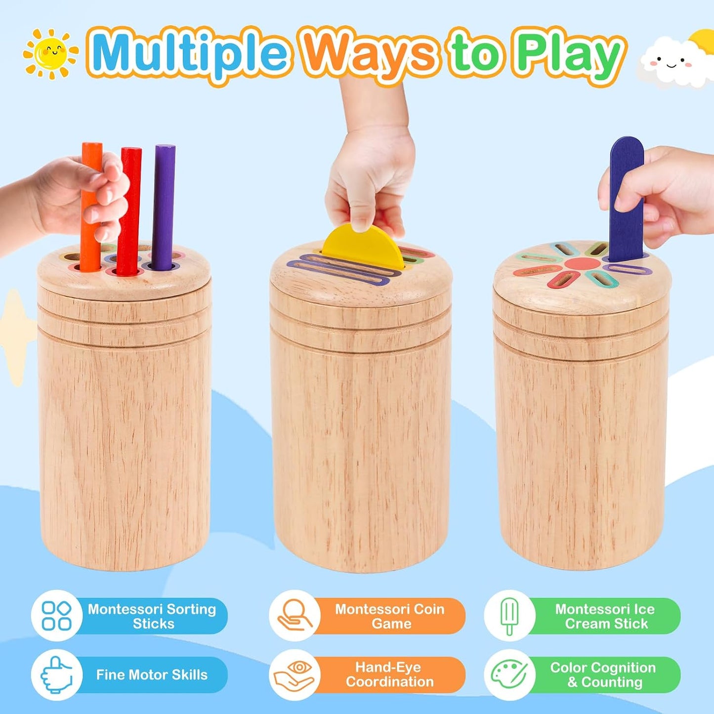 Jeu de tri des couleurs Montessori en bois – à partir de 1 an