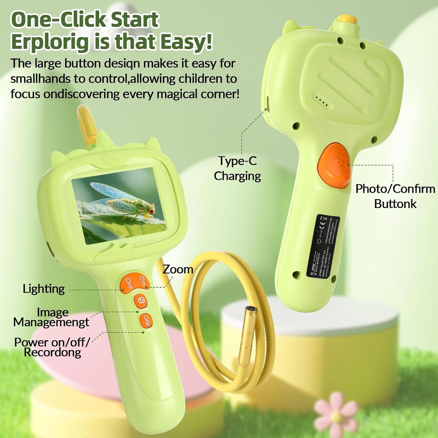 IP67 Endoskopkamera für Kinder – 1m Kabel, 2,4" IPS-Display & 8 LED
