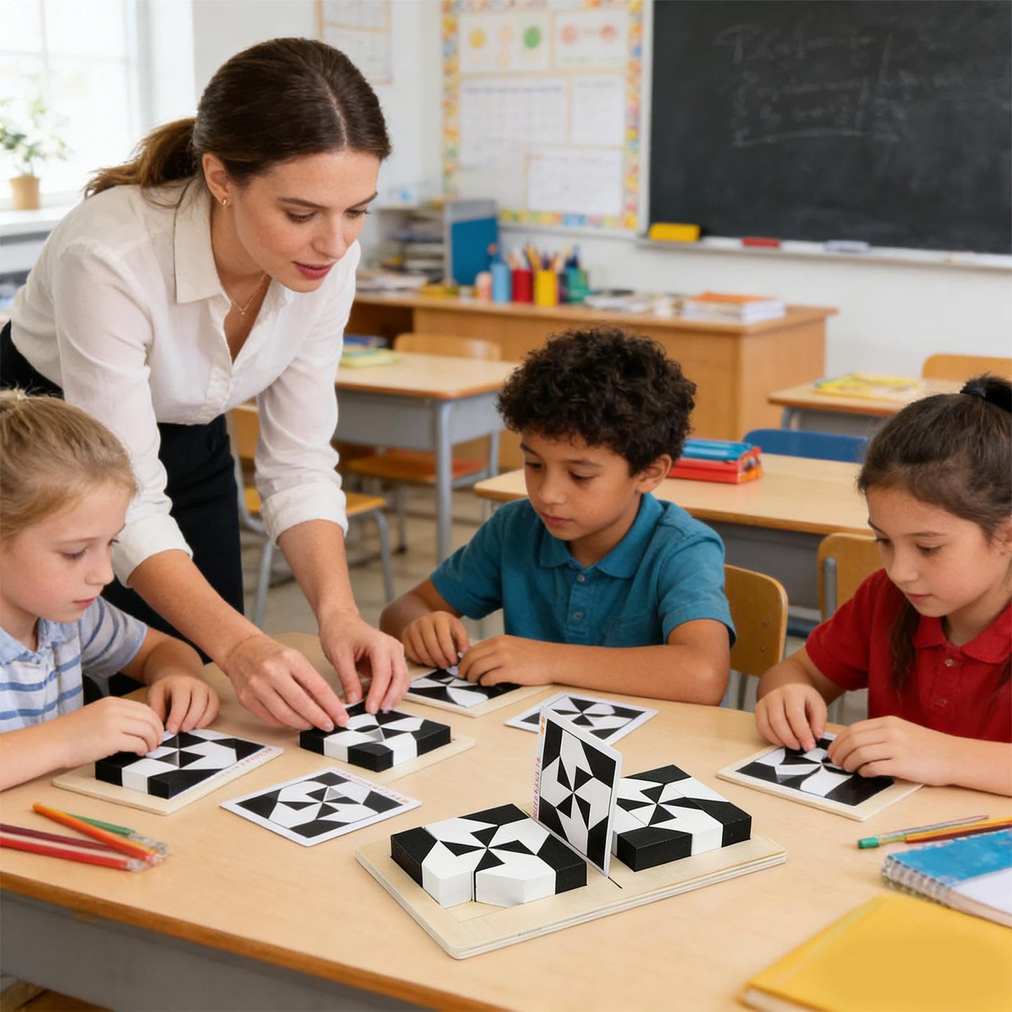 Holz-Blockpuzzle mit 40 Fragekarten – Denkspiel für Kinder & Familie