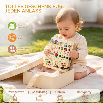 Joyreal Montessori Spielzeug Busy Board ab 1 Jahr, Holz Spielzeug Mit 39 Led Lichtern & 17 Schaltern, Motorikspielzeug Sensorik Spielzeug Lernspielzeug für 1 2 3 Jahre, Geschenk Junge Mädchen