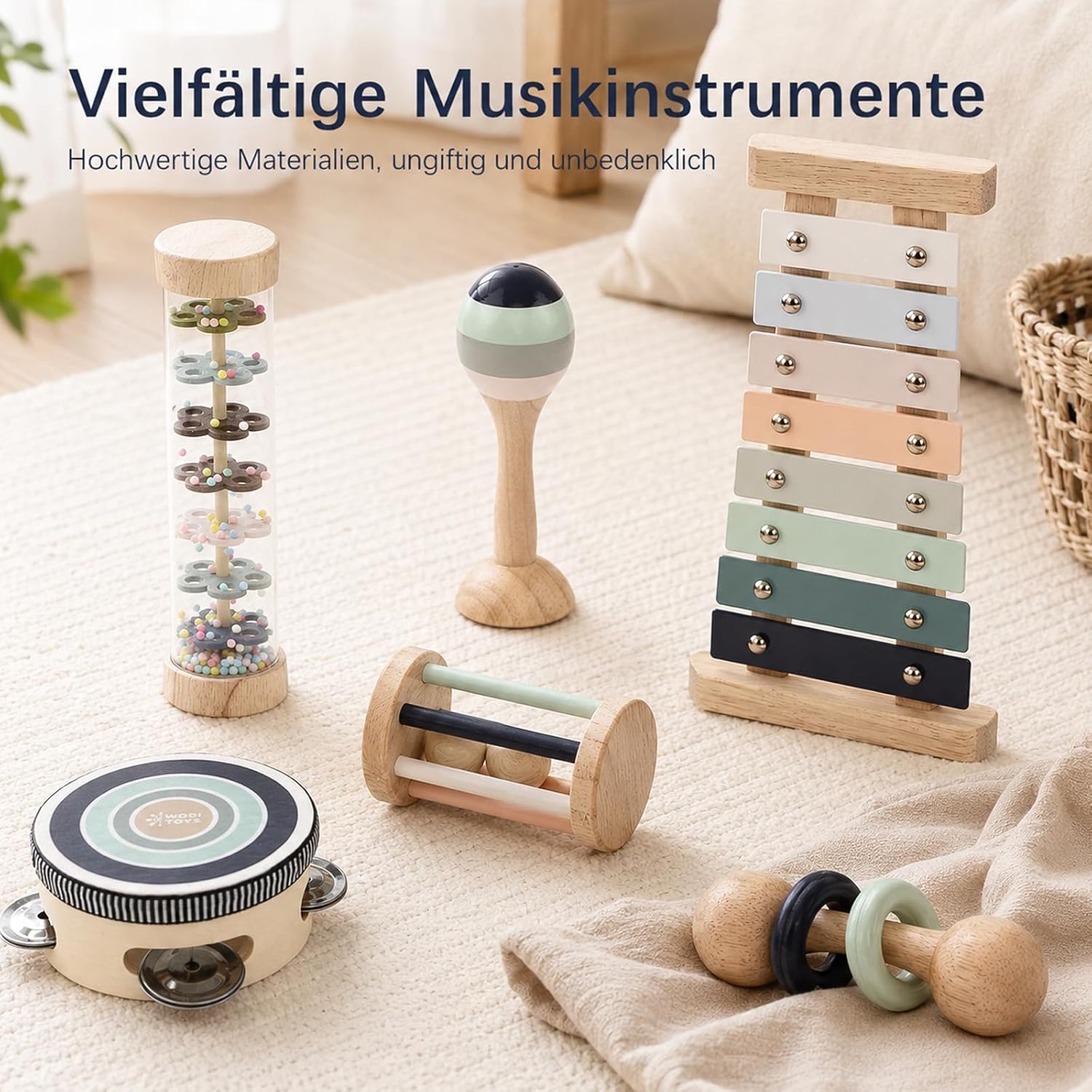 12-in-1 Holz Musikinstrumente für Kinder ab 1 Jahr, Musikspielzeug Kinder