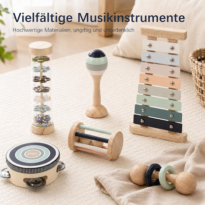 12-in-1 Holz Musikinstrumente für Kinder ab 1 Jahr, Musikspielzeug Kinder
