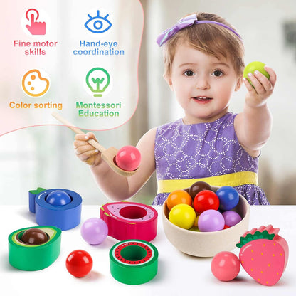 Holz-Obstset für Kleinkinder – Farben & Früchte sortieren ab 2 Jahren