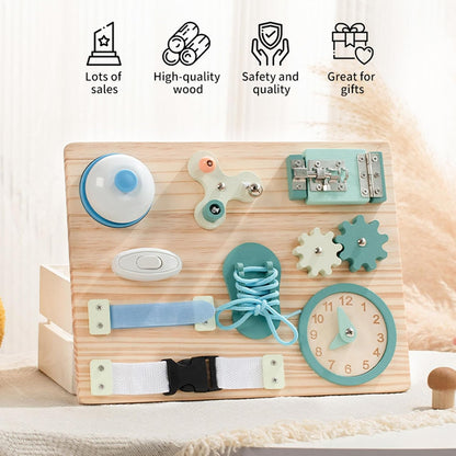 Busy Board Holz 9 Spielmodi – Schalter, Schloesser, Zahnraeder
