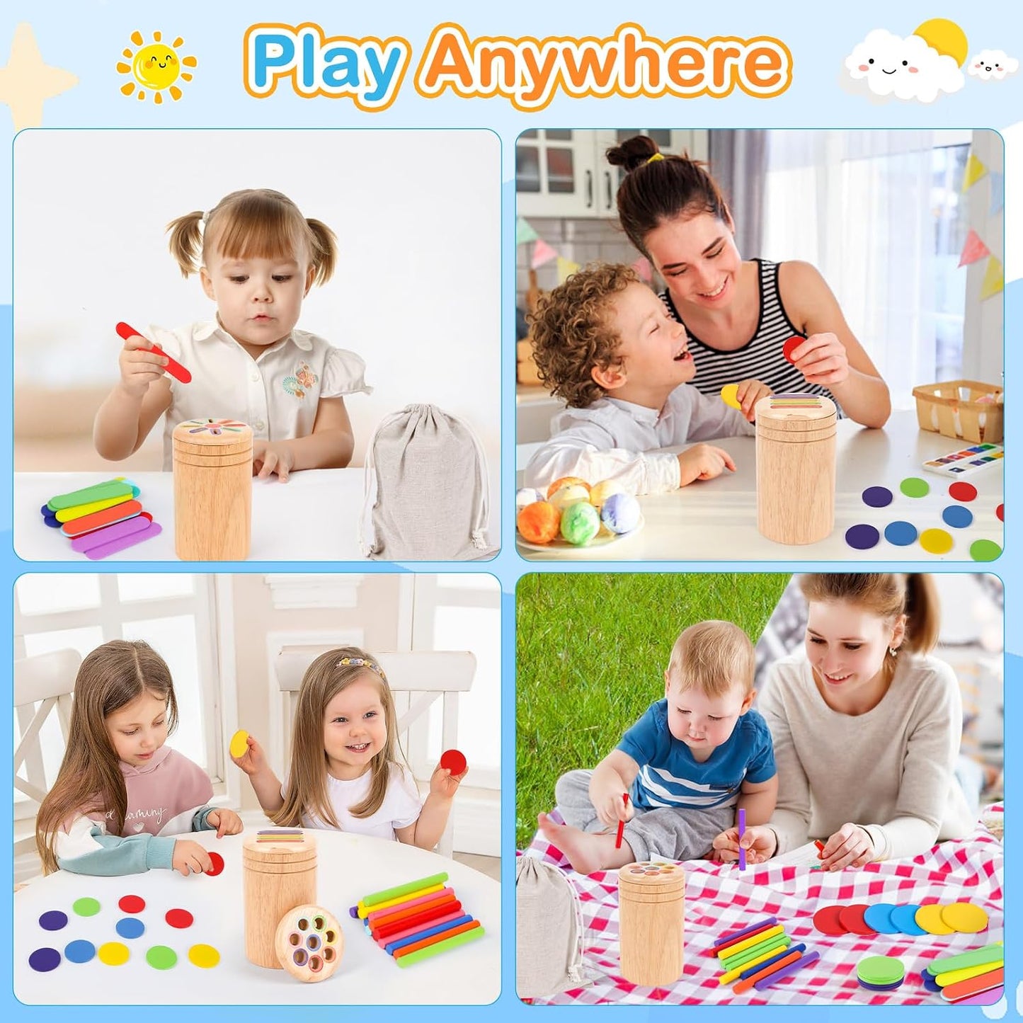 Jeu de tri des couleurs Montessori en bois – à partir de 1 an