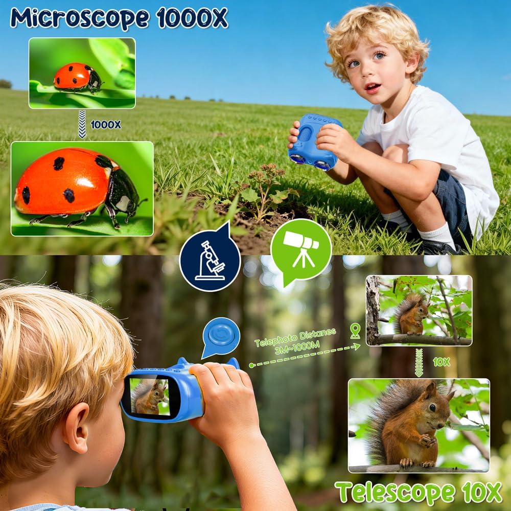 2-in-1 Microscope & Binoculars for Kids – 2.4" IPS Display, 8 LED, Ages 3+
