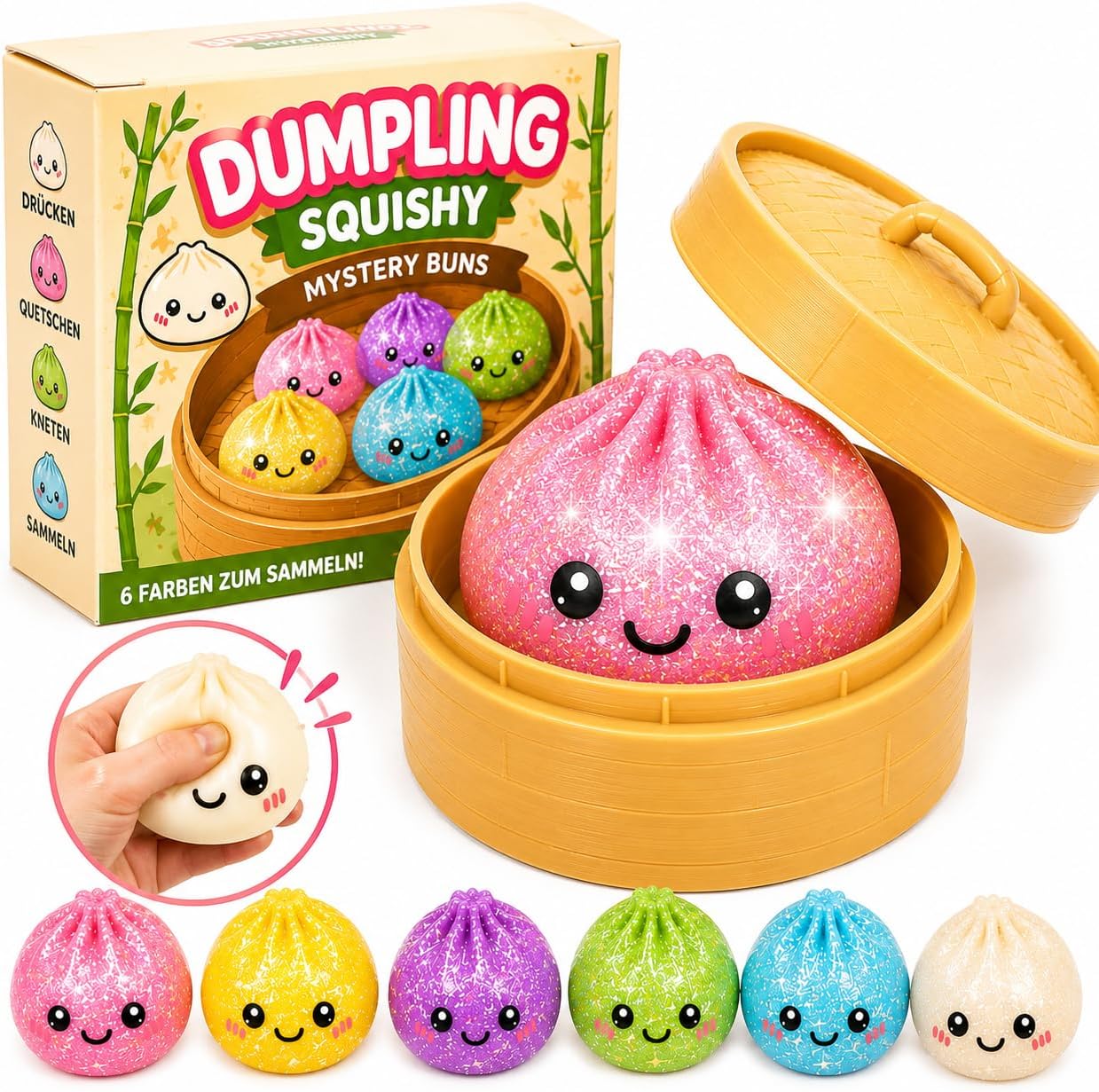 XXL Squishy Dumpling Viral Mystery Trend Überraschung Spielzeug zum Drücken & Kneten, Langsam Rückfedernd +Heartglobal Versandschutz