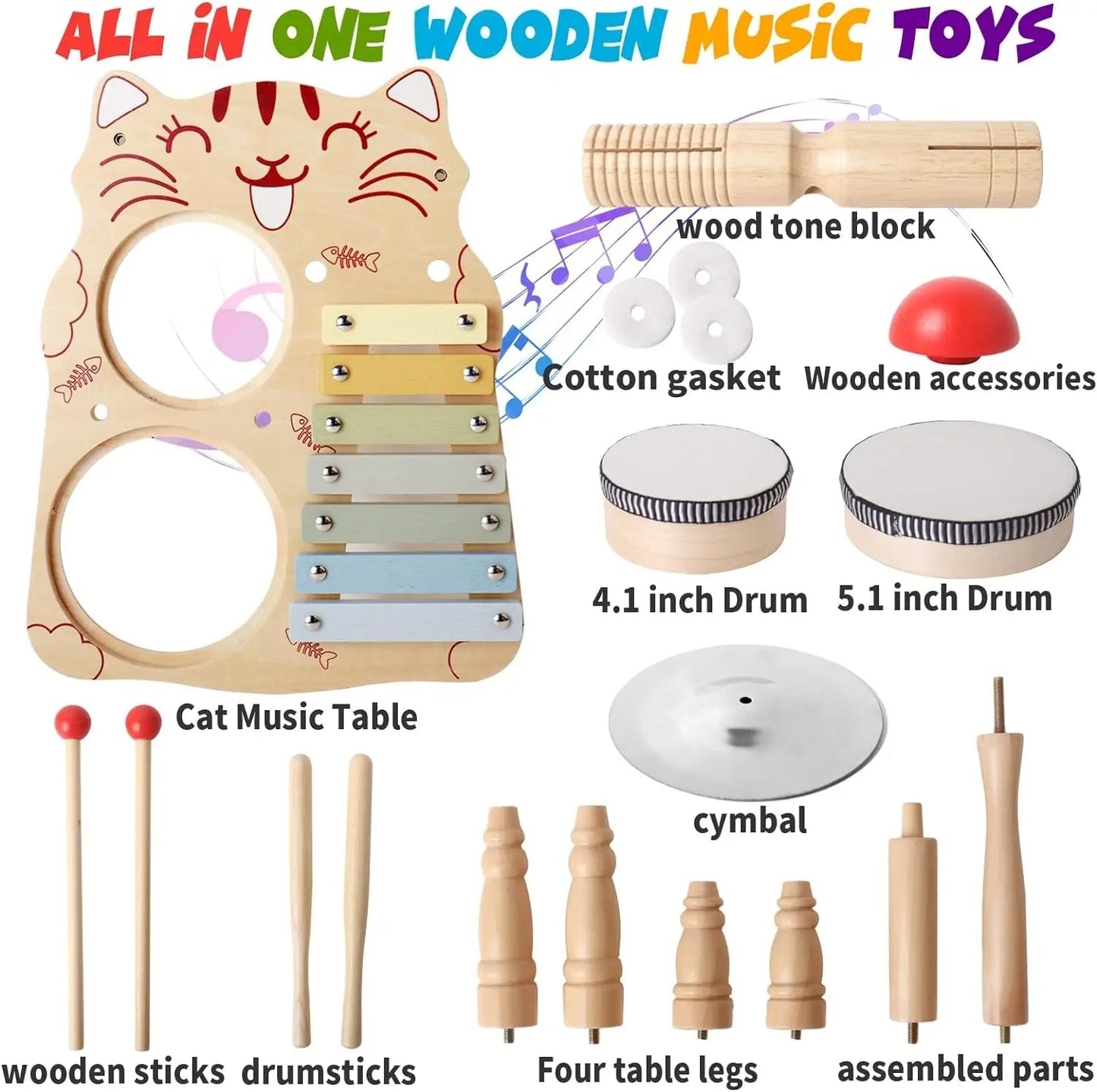 Wooden Xylophone &amp; Drum Set for Toddlers – Montessori Musical Toys