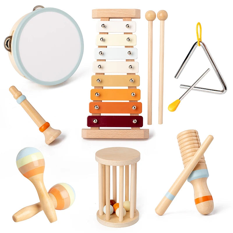Ensemble d'instruments de musique Orff 7 pièces pour tout-petits – jouet éducatif avec tambourin, castagnettes et hochets 