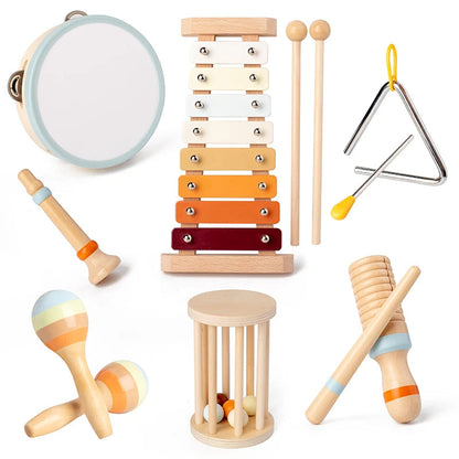 Ensemble d'instruments de musique Orff 7 pièces pour tout-petits – jouet éducatif avec tambourin, castagnettes et hochets 