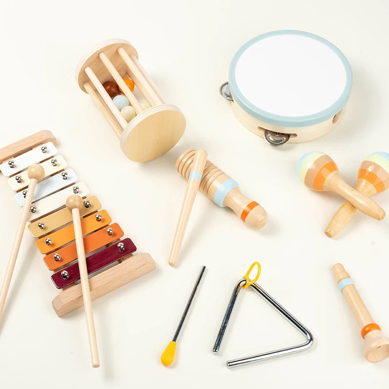 Ensemble d'instruments de musique Orff 7 pièces pour tout-petits – jouet éducatif avec tambourin, castagnettes et hochets 